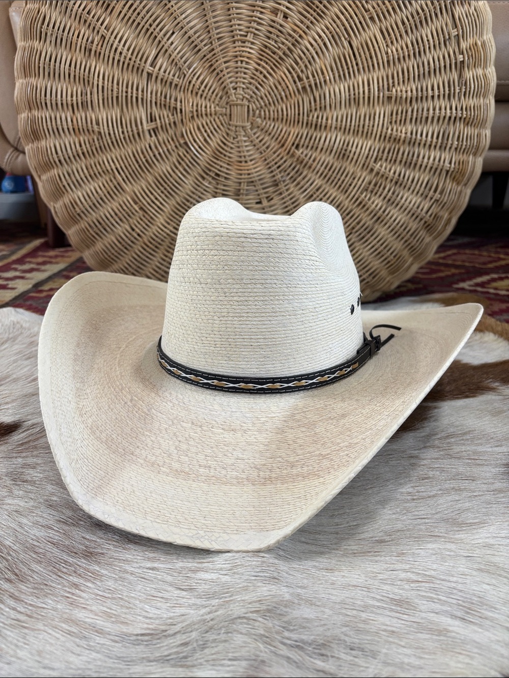 Stetson Square straw, Palm leaf cowboy hat size 7 1/8
